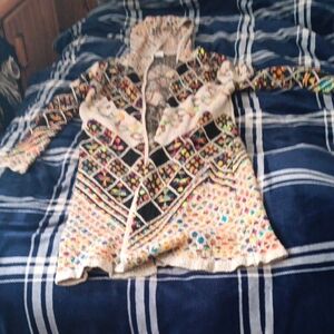 Colorful Patterned Hooded Cardigan